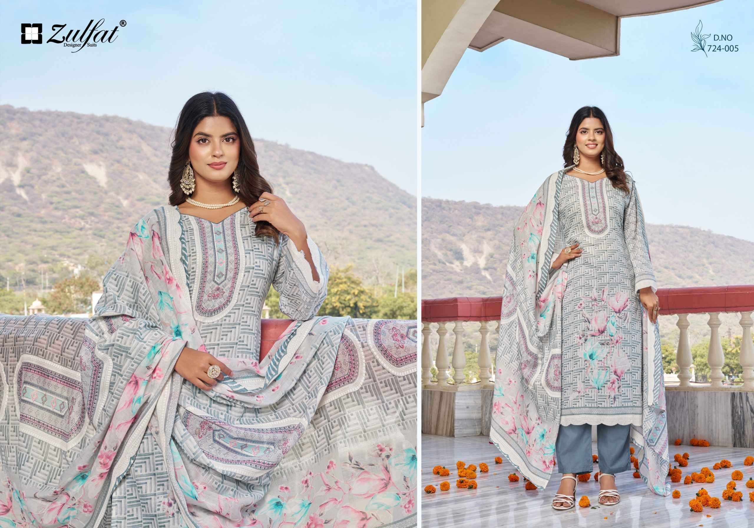 FARIDA 724 SERIES BY ZULFAT Beautiful Stylish Festive Suits Fancy Colorful Casual Wear & Ethnic Wear & Ready To Wear Heavy Cotton Print Dresses At Wholesale Price